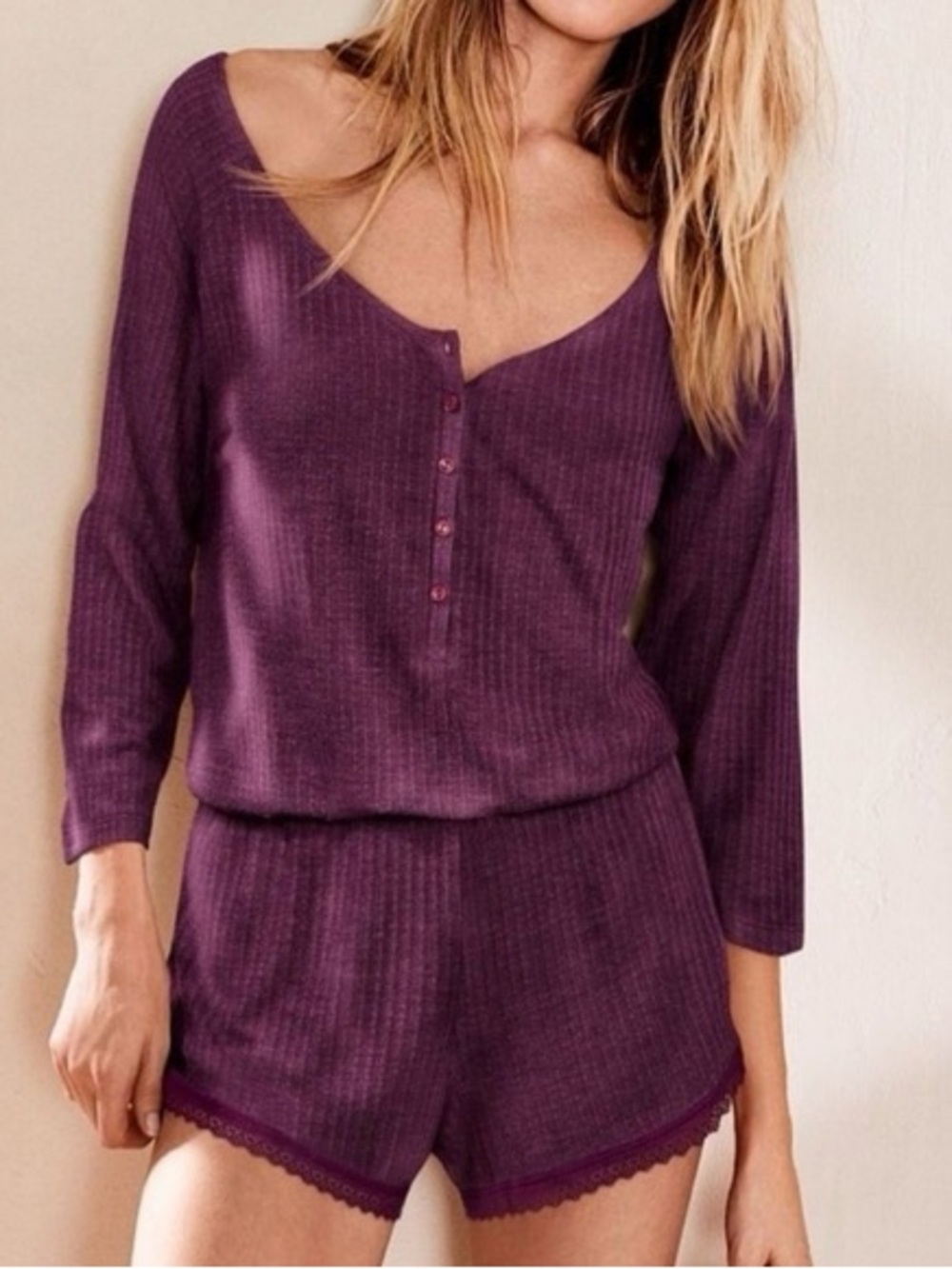Victoria Secret Purple Ribbed Romper